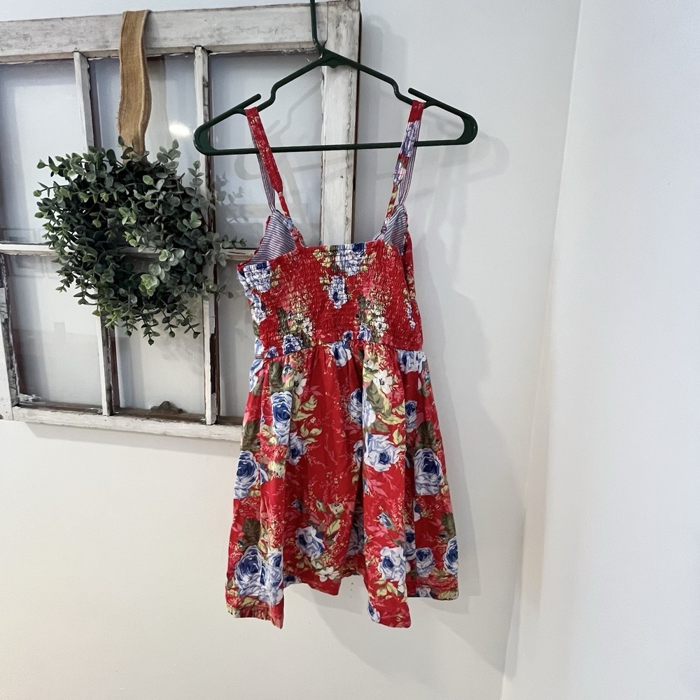 Abercrombie Red Floral‎ Babydoll Mini Tropical Resort Beachy Summer Dress Medium - Picture 3 of 5